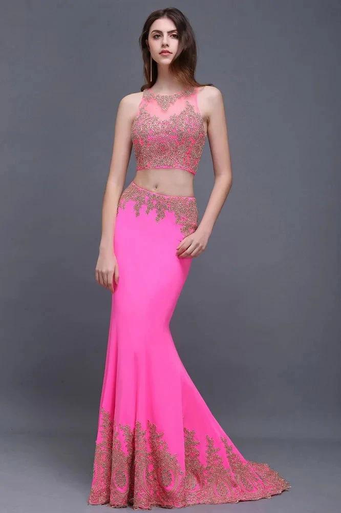 Sheath Round Satin Stretch Fuschia Prom Dresses by misshow.com