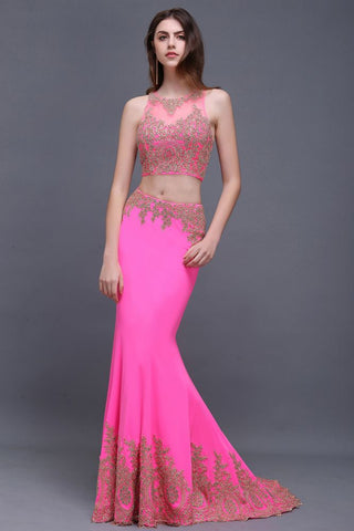 Vestidos de fiesta fucsia con corte tubo, corte redondo y satén elástico