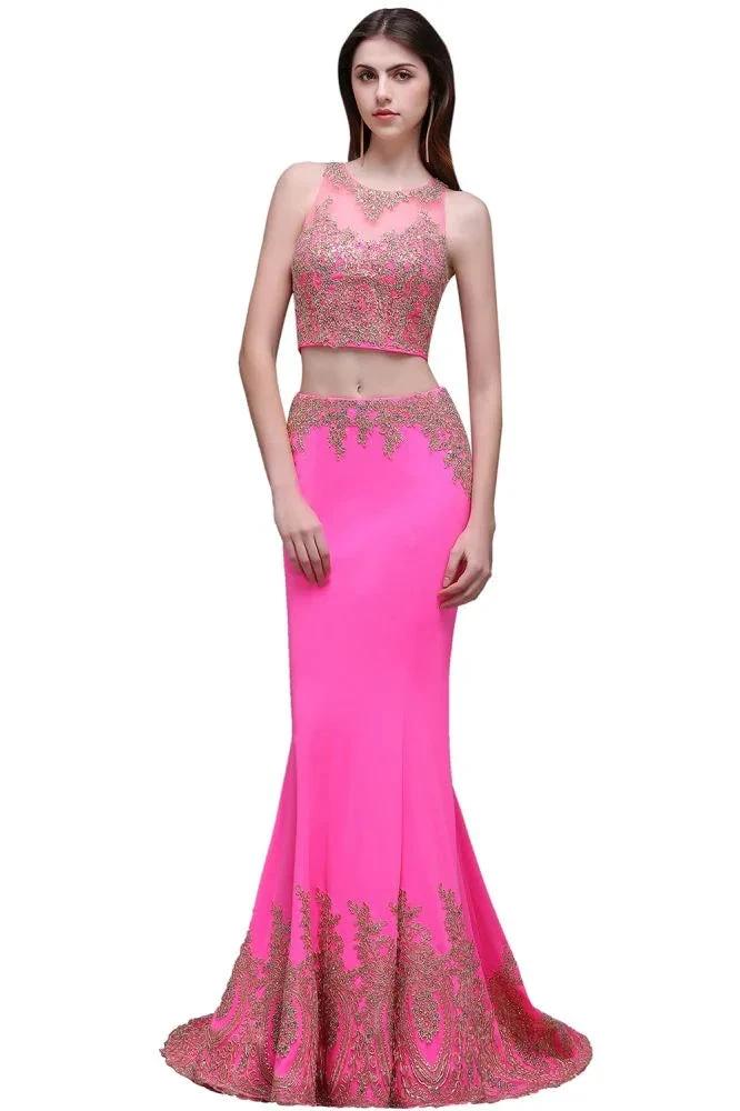 Sheath Round Satin Stretch Fuschia Prom Dresses by misshow.com