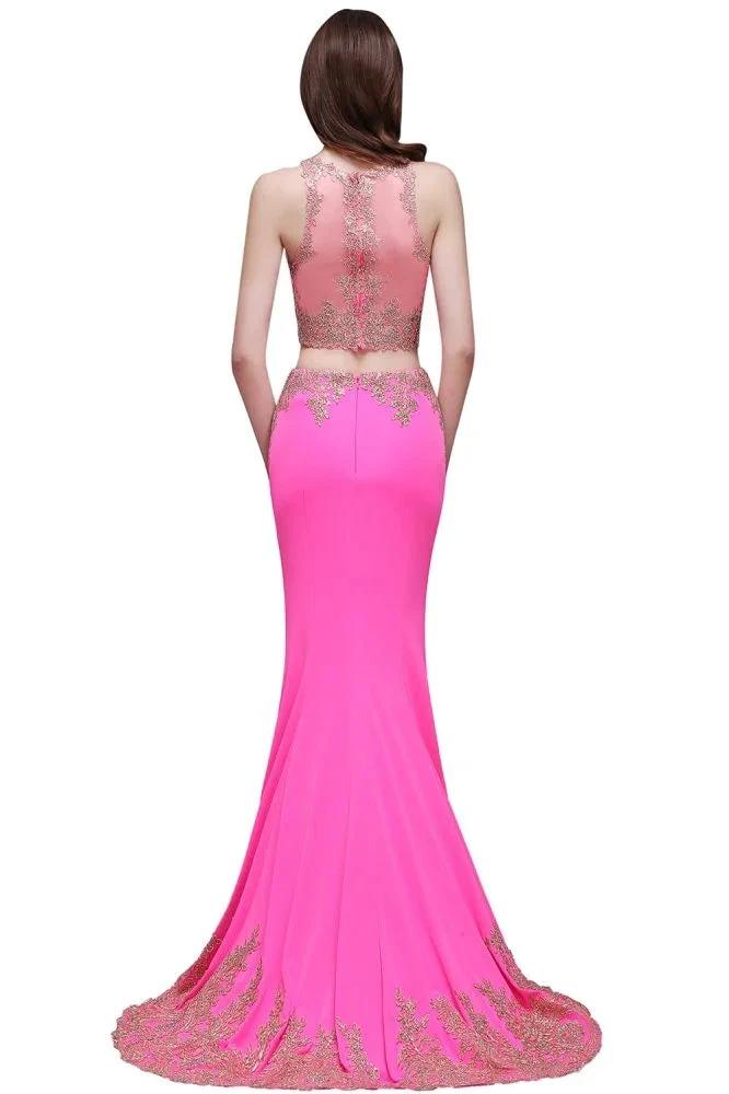 Sheath Round Satin Stretch Fuschia Prom Dresses by misshow.com