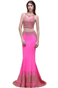 Sheath Round Satin Stretch Fuschia Prom Dresses by misshow.com