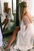 Sheath Scoop Backless Lace Wedding Dress with Split Wraps WD247 by pgmdress
