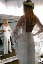 Sheath Scoop Backless Lace Wedding Dress with Split Wraps WD247 by pgmdress