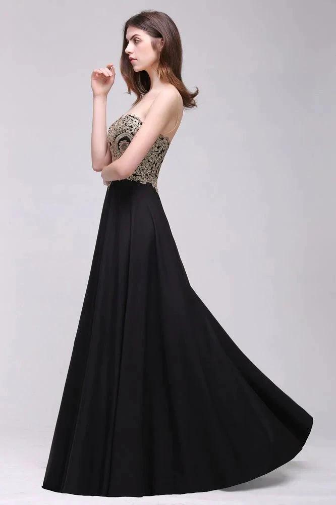 Sheath Scoop Floor-Length Applique Sleeveless Long Black Prom Dresses by misshow.com