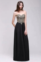 Sheath Scoop Floor-Length Applique Sleeveless Long Black Prom Dresses by misshow.com
