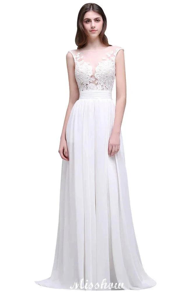 Sheath Sheer Lace Chiffon Beach Wedding Dresses by misshow.com