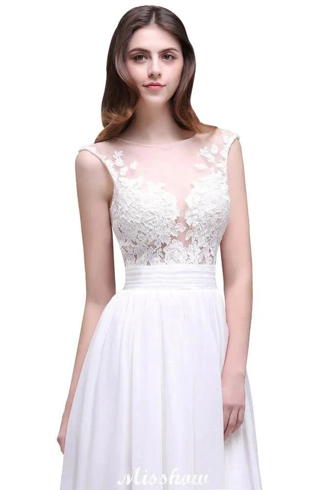 Sheath Sheer Lace Chiffon Beach Wedding Dresses by misshow.com