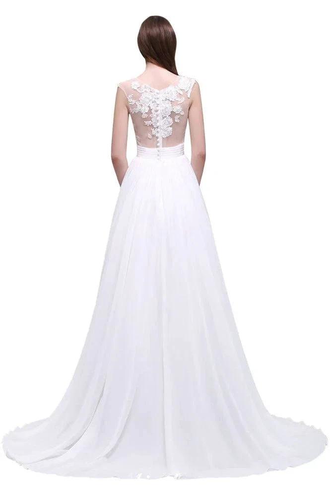 Sheath Sheer Lace Chiffon Beach Wedding Dresses by misshow.com