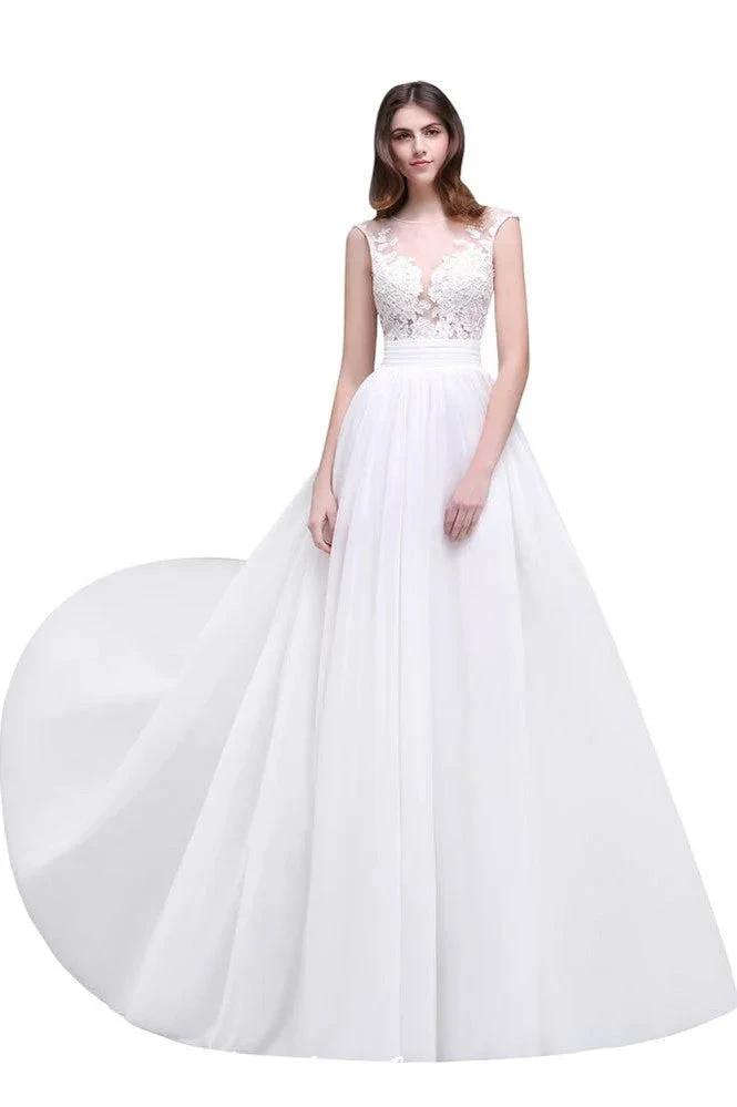 Sheath Sheer Lace Chiffon Beach Wedding Dresses by misshow.com