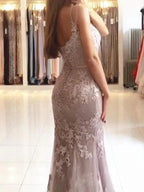Sheath Spaghetti Straps Sleeveless With Lace Tulle Prom Dresses by misshow.com