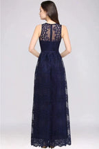 Sheath V-neck Floor-length Lace Navy Blue Prom Dress by misshow.com