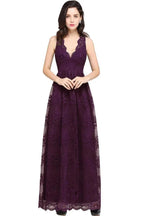 Sheath V-neck Floor-length Lace Navy Blue Prom Dress by misshow.com