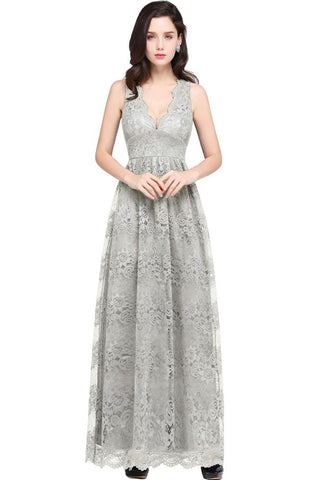 Sheath V-neck Floor-length Lace Navy Blue Prom Dress