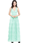 Sheath V-neck Floor-length Lace Navy Blue Prom Dress by misshow.com