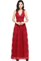 Sheath V-neck Floor-length Lace Navy Blue Prom Dress by misshow.com