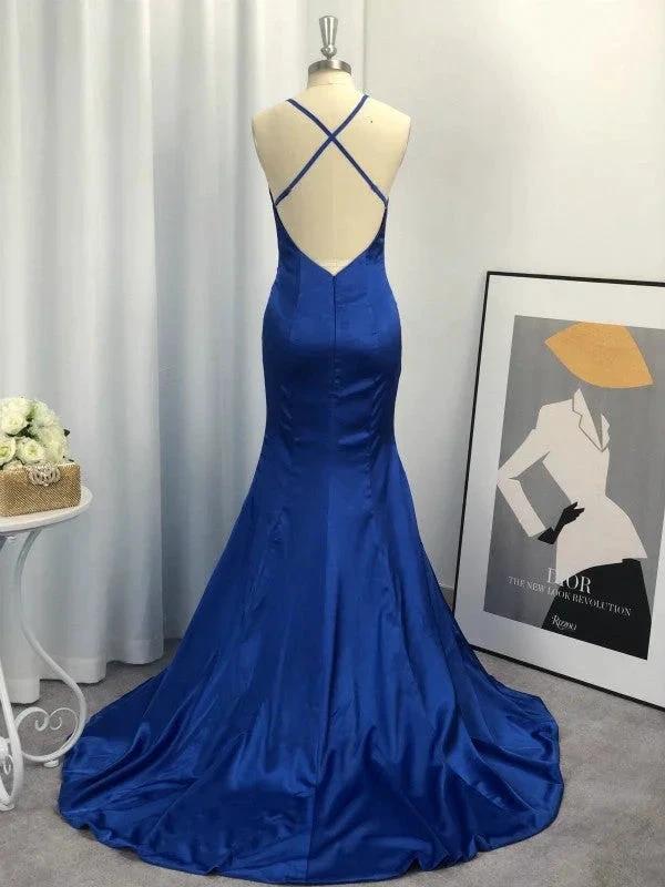 Sheath V-neck Sleeveless With Ruched Elastic Woven Satin Prom Dresses by misshow.com
