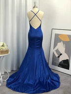 Sheath V-neck Sleeveless With Ruched Elastic Woven Satin Prom Dresses by misshow.com