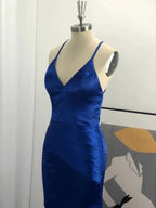 Sheath V-neck Sleeveless With Ruched Elastic Woven Satin Prom Dresses by misshow.com