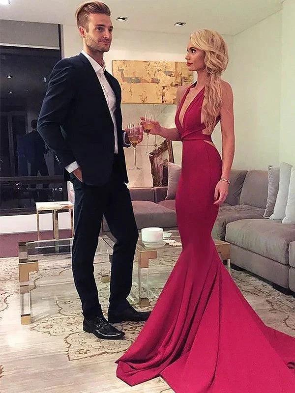 Sheath V-neck Sleeveless With Ruffles Spandex Prom Dresses by misshow.com