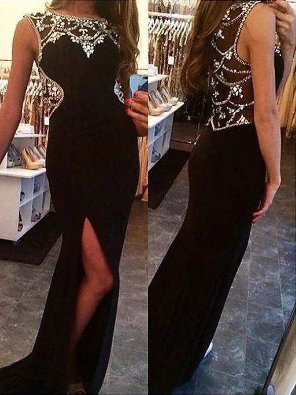 Sheath/Column Bateau Sleeveless Beading Spandex Prom Dresses by misshow.com