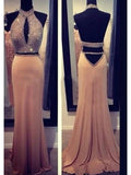 Sheath/Column Halter Sleeveless Beading Chiffon Prom Dresses by misshow.com
