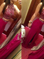 Sheath/Column Jewel Sleeveless Floor-Length Beading Chiffon Two Piece Prom Dresses by misshow.com