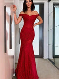 Sheath/Column Off-the-Shoulder Sleeveless Lace Ruffles Prom Dresses by misshow.com