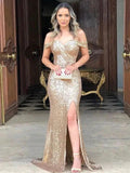 Sheath/Column Off-the-Shoulder Sleeveless Sequins Ruched Prom Dresses by misshow.com