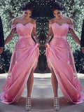 Sheath/Column Off-the-Shoulder Sleeveless Silk Like Satin Prom Dresses by misshow.com