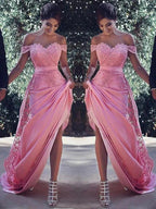 Sheath/Column Off-the-Shoulder Sleeveless Silk Like Satin Prom Dresses by misshow.com