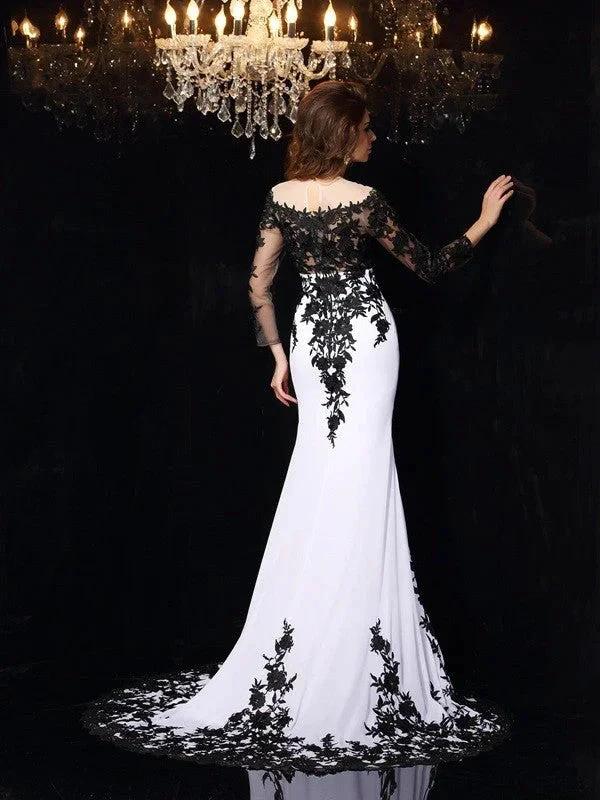 Sheath/Column Scoop Lace Long Sleeves Long Chiffon Prom Dresses by misshow.com