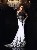 Sheath/Column Scoop Lace Long Sleeves Long Chiffon Prom Dresses by misshow.com