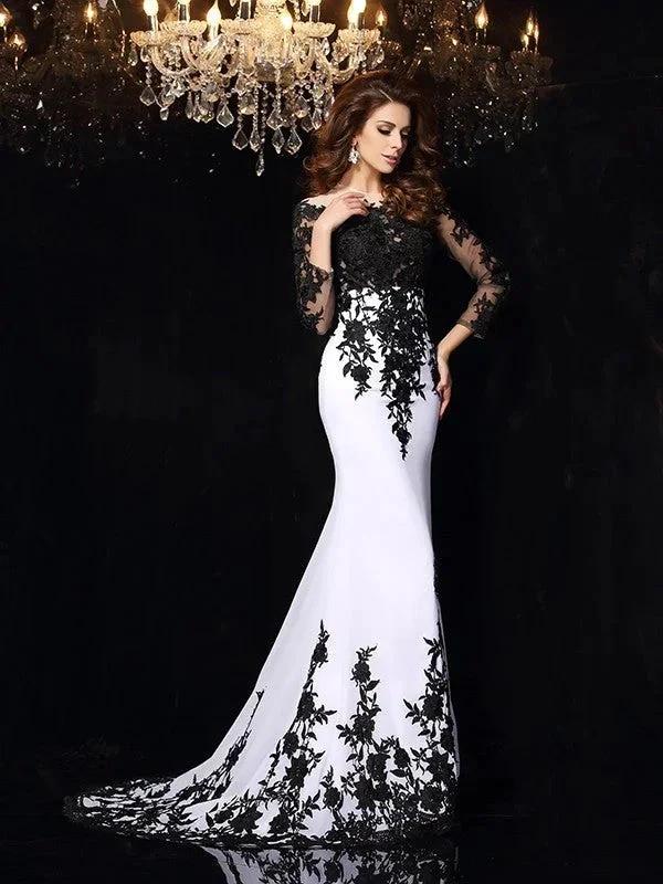 Sheath/Column Scoop Lace Long Sleeves Long Chiffon Prom Dresses by misshow.com