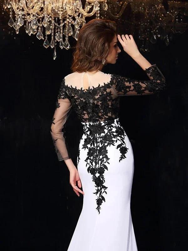 Sheath/Column Scoop Lace Long Sleeves Long Chiffon Prom Dresses by misshow.com