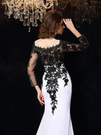 Sheath/Column Scoop Lace Long Sleeves Long Chiffon Prom Dresses by misshow.com