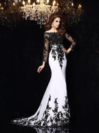 Sheath/Column Scoop Lace Long Sleeves Long Chiffon Prom Dresses by misshow.com
