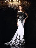 Sheath/Column Scoop Lace Long Sleeves Long Chiffon Prom Dresses by misshow.com