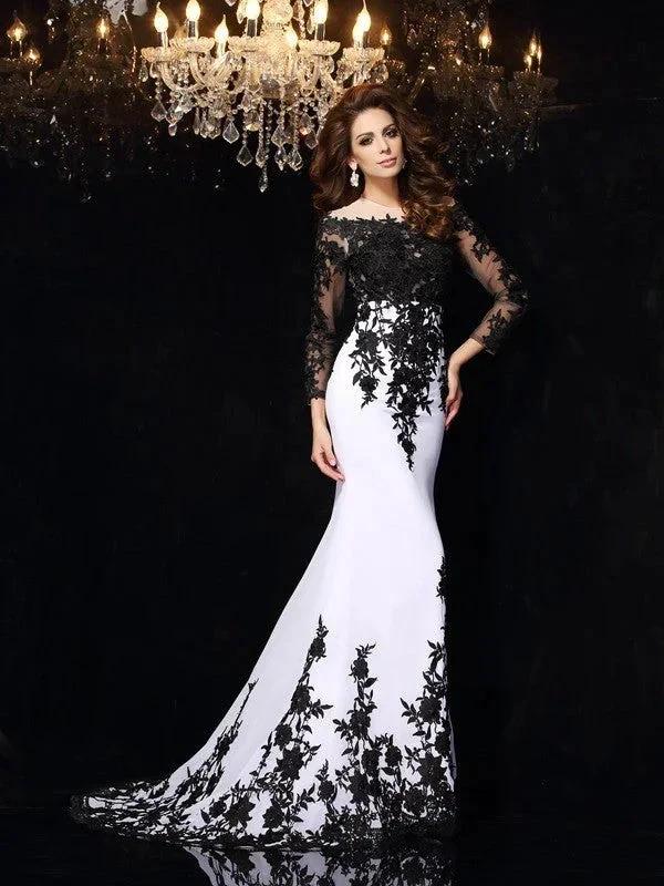 Sheath/Column Scoop Lace Long Sleeves Long Chiffon Prom Dresses by misshow.com