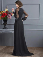 Sheath/Column Scoop Long Sleeves Beading Long Chiffon Prom Dresses by misshow.com