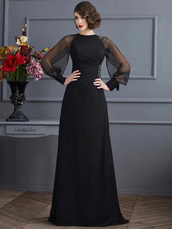 Sheath/Column Scoop Long Sleeves Beading Long Chiffon Prom Dresses by misshow.com