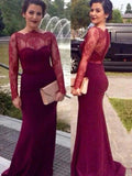 Sheath/Column Scoop Long Sleeves Lace Floor-Length Chiffon Prom Dresses by misshow.com