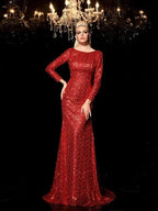Sheath/Column Scoop Sequin Long Sleeves Long Sequins Prom Dresses by misshow.com
