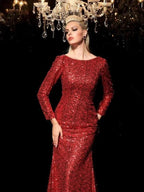 Sheath/Column Scoop Sequin Long Sleeves Long Sequins Prom Dresses by misshow.com