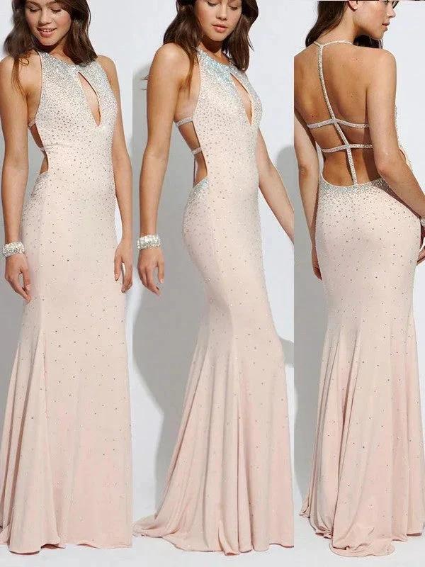 Sheath/Column Sleeveless Halter Beading Jersey Prom Dresses by misshow.com