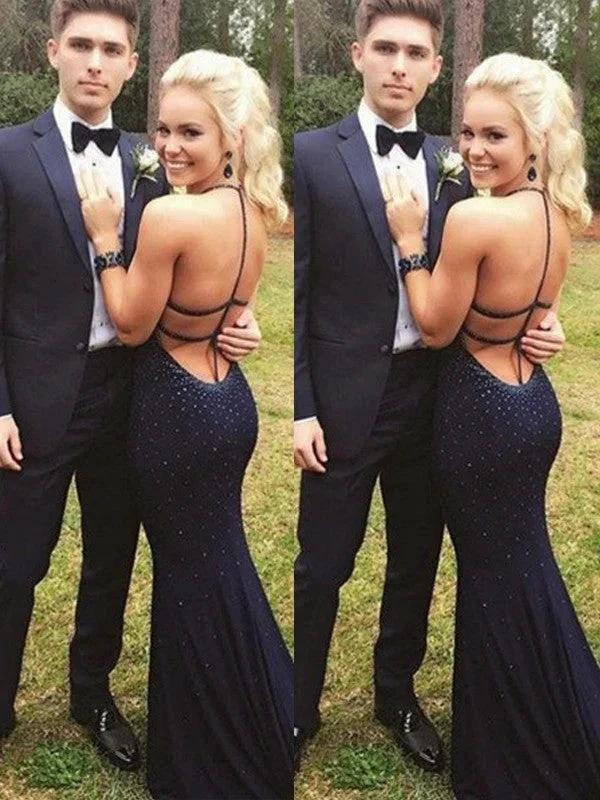 Sheath/Column Sleeveless Halter Beading Jersey Prom Dresses by misshow.com
