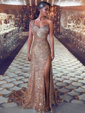 Sheath/Column Sleeveless One-Shoulder Beading Sequins Prom Dresses by misshow.com