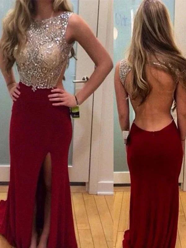 Sheath/Column Sleeveless Scoop Spandex Beading Prom Dresses by misshow.com