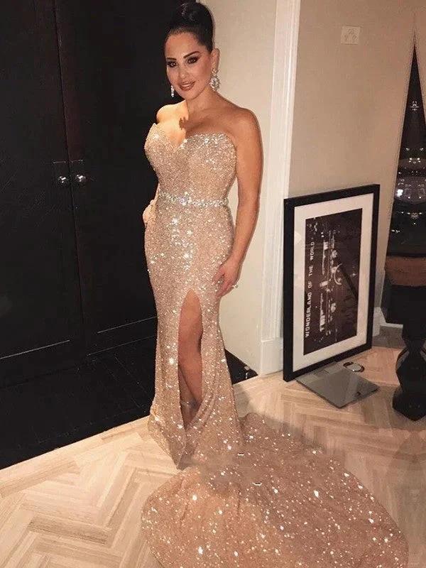 Sheath/Column Sleeveless Sweetheart Beading Sequins Prom Dresses by misshow.com
