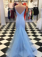 Sheath/Column Spaghetti Straps Sleeveless Tulle Sequin Prom Dresses by misshow.com