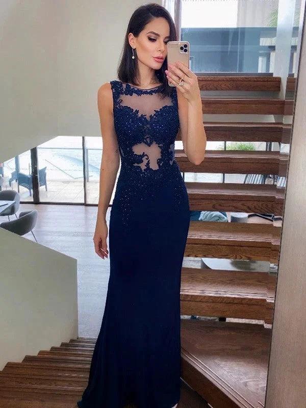 Sheath/Column Spandex Sleeveless Applique Scoop Prom Dresses by misshow.com